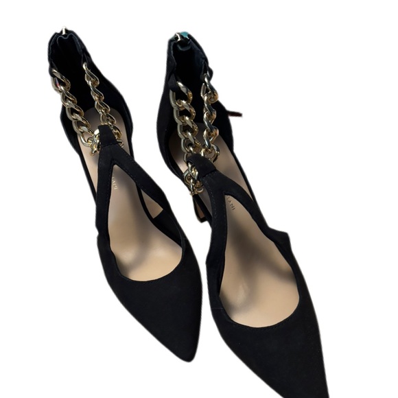 Antonio Melani Tiaa Black Suede Gold Chain Ankle Pumps Heels Size 8.5 - Picture 3 of 9